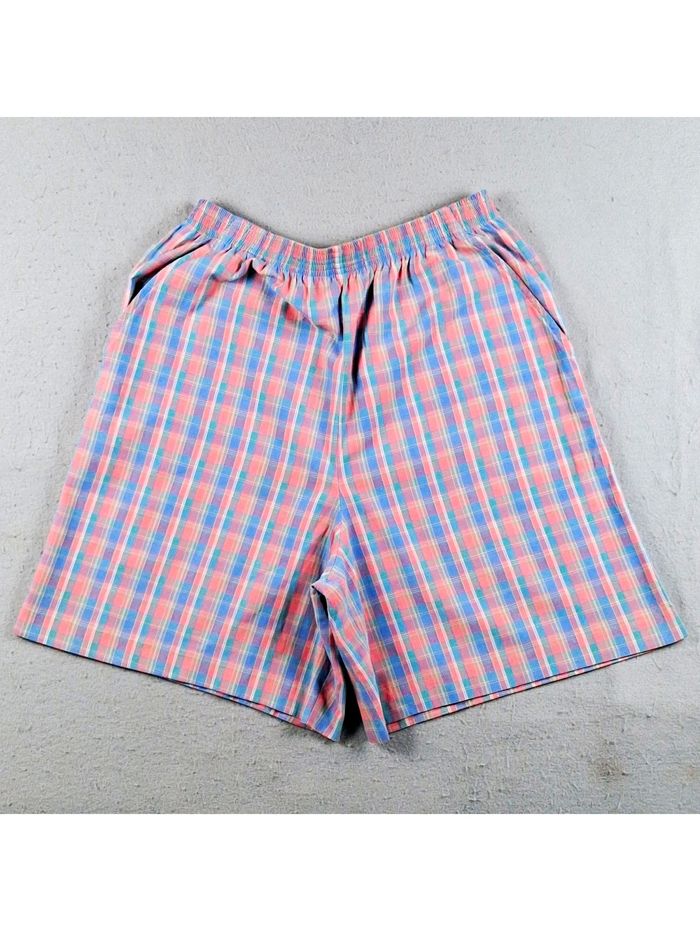 Jantzen Classics Vintage Pastel Plaid Elastic Waist Bermuda Shorts Size 16